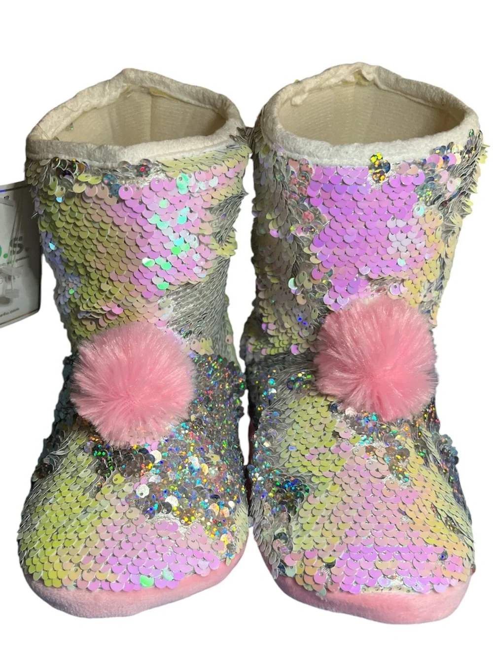 P.S. Aeropostale Kids Sequin Pom-Pom Boots - Pink Multicolor L M